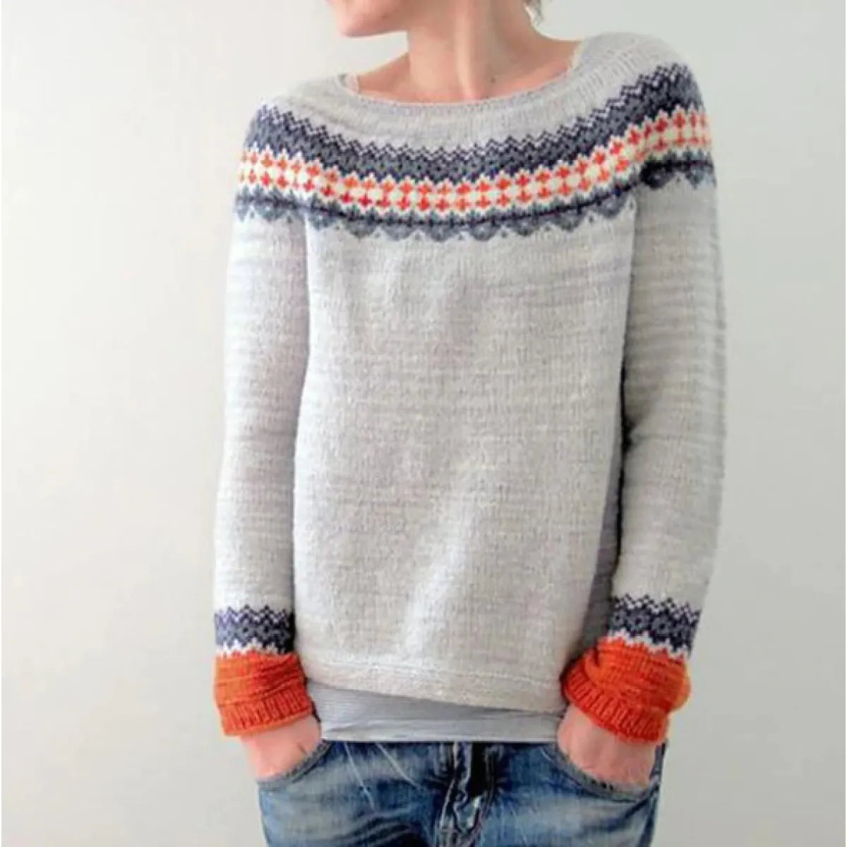 Women's Multicolor Round Neck Loose Knit Sweater